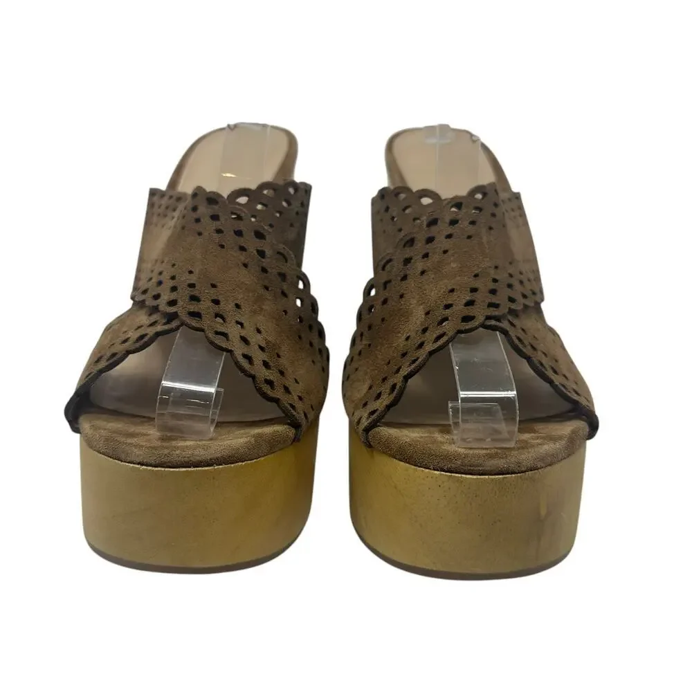 Veronica Beard Gaynor Clog Sandals Suede Scalloped Hazelwood Brown Size 10‎